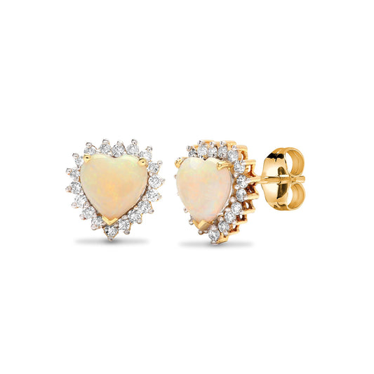18ct yellow gold Natural Diamond 29pt and opal 84pt heart stud earrings. (18E182) – product view