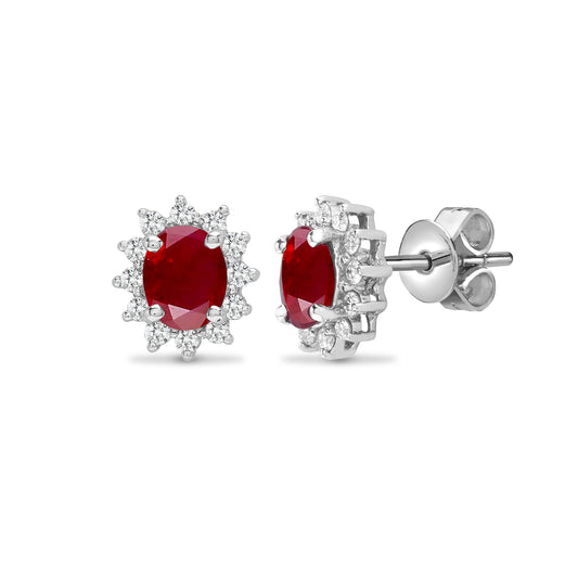 18ct White gold Natural Diamond 19pt and ruby 1.04ct and stud earrings. (18E187) – product view