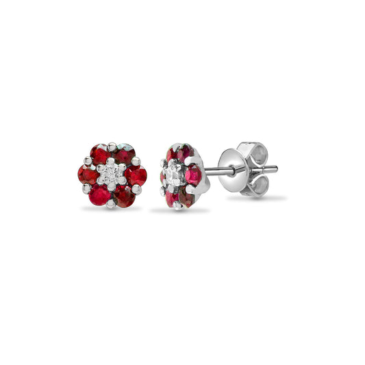 18ct White gold Natural Diamond 10pt and ruby 59pt and stud earrings. (18E198) – product view