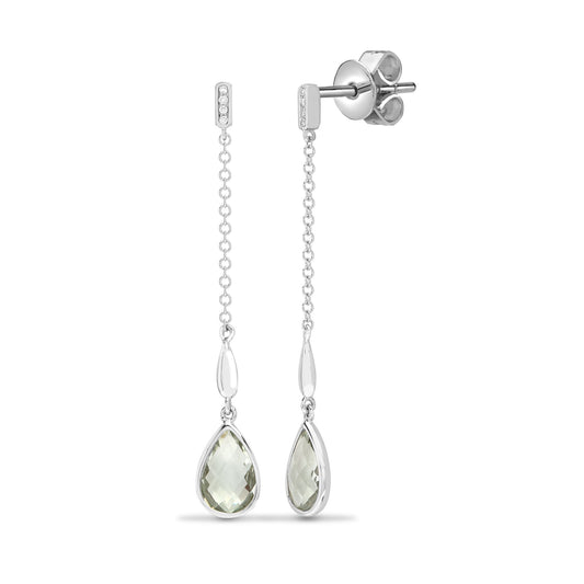 Ohrstecker aus 18 Karat Weißgold mit einem natürlichen Diamanten (0,03 Karat) und grünem Amethyst (2,19 Karat).