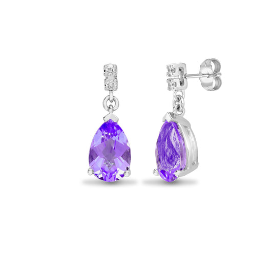 Ohrstecker mit Anhänger aus 18 Karat Weißgold, Naturdiamant 0,05 Karat und Amethyst 2,30 Karat.
