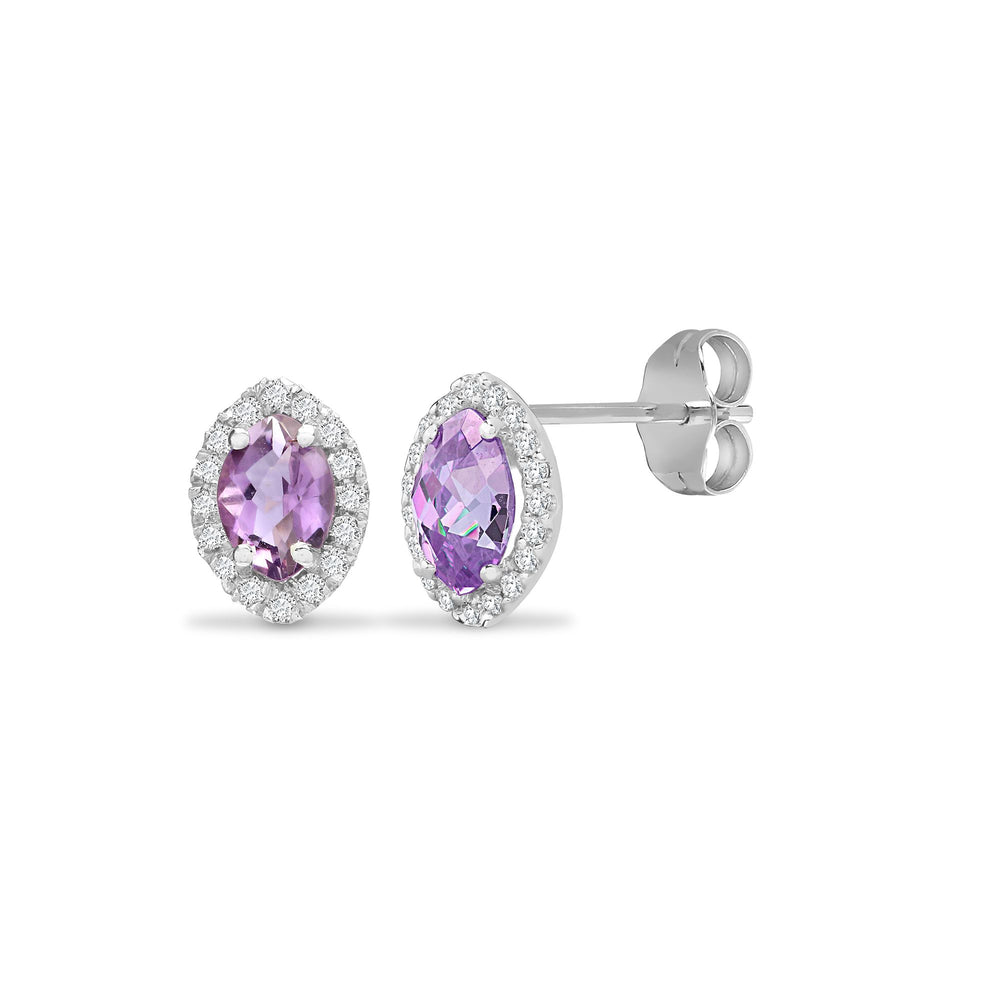 Ohrstecker aus 18 Karat Weißgold mit natürlichen Diamanten (15 Punkt) und Amethysten (1,07 Karat).