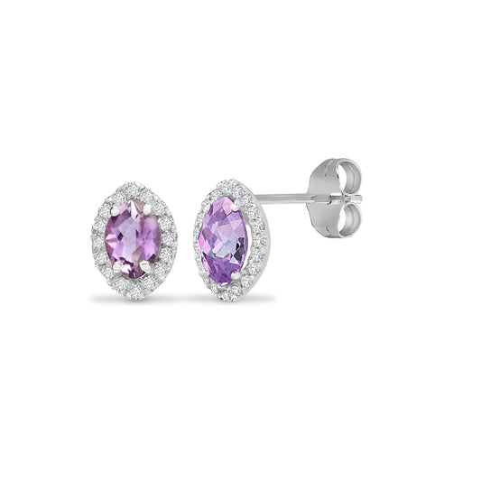 Ohrstecker aus 18 Karat Weißgold mit natürlichen Diamanten (15 Punkt) und Amethysten (1,07 Karat).