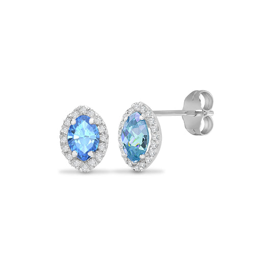 18ct White gold Natural Diamond 15pt and blue topaz 1.30ct stud earrings. (18E303) – product view