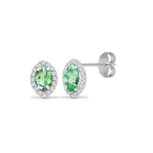 Ohrstecker aus 18 Karat Weißgold mit natürlichen Diamanten (15 Punkt) und Peridot (68 Punkt).