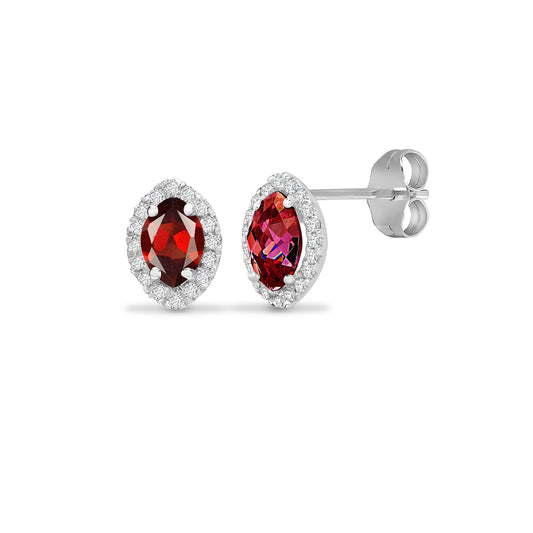 18ct White gold Natural Diamond 15pt and garnet 1.46ct stud earrings. (18E306) – product view