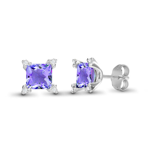 Ohrstecker aus 18 Karat Weißgold mit natürlichen Diamanten (10 Punkt) und Amethyst (2,09 Karat).