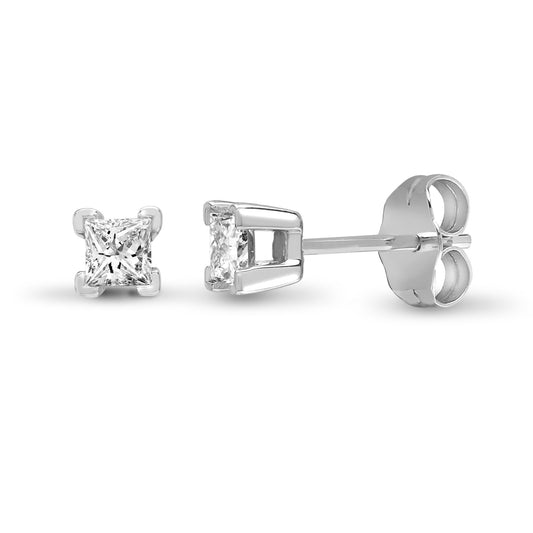 Ohrstecker aus 18 Karat Weißgold mit Prinzessschliff, 0,25 Karat, mit 4 Krappen und natürlichen Diamanten