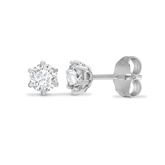 18 Karat Weißgold 35pt 6 Krappen Natürlicher Diamant Solitär Ohrstecker