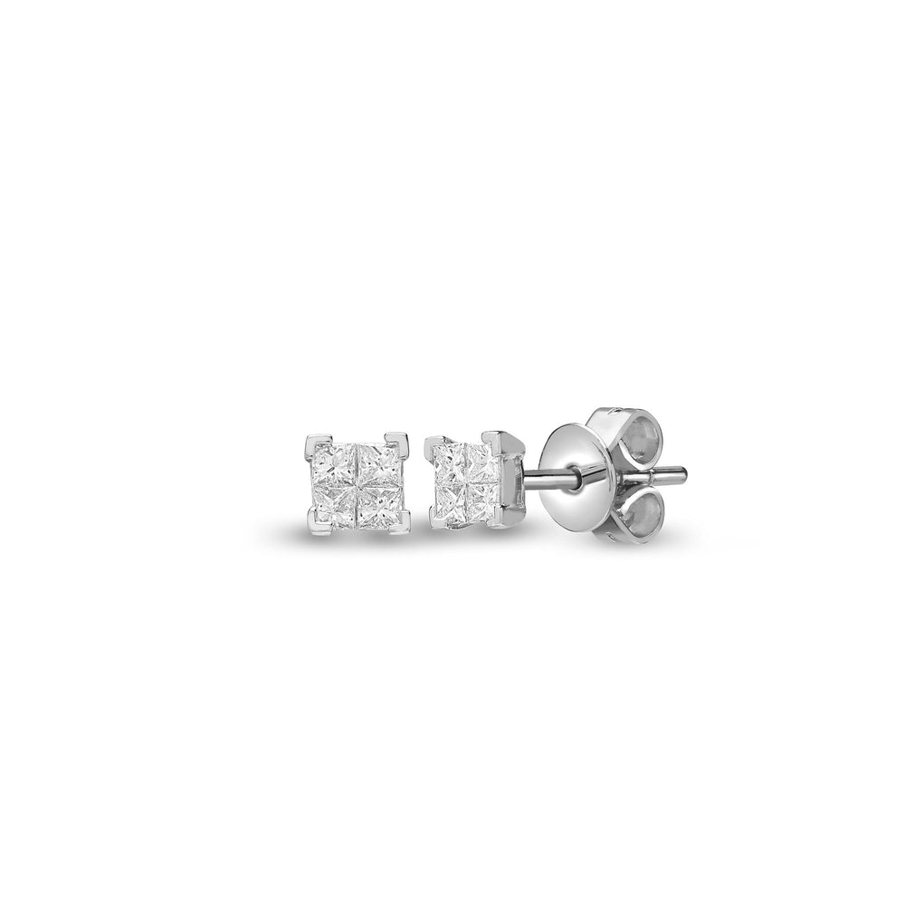 18 Karat Weißgold 0,34 Karat natürliche Diamant Ohrstecker mit 4 Prinzessschliffen