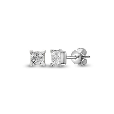 18 Karat Weißgold 0,34 Karat natürliche Diamant Ohrstecker mit 4 Prinzessschliffen