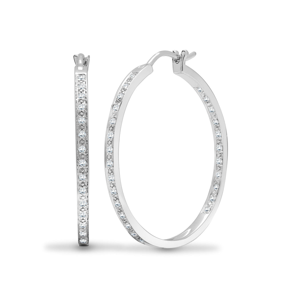 18ct White gold 21pt Natural Diamond creole Hoop Earrings. – product view