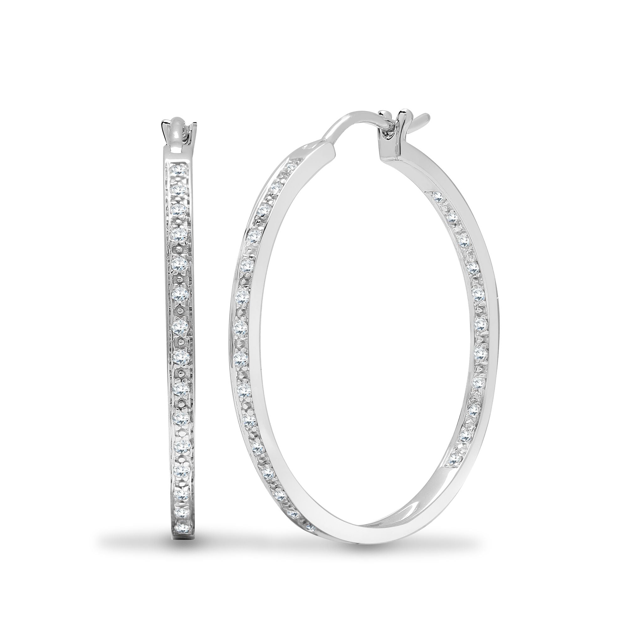 18ct White gold 21pt Natural Diamond creole Hoop Earrings. – product view