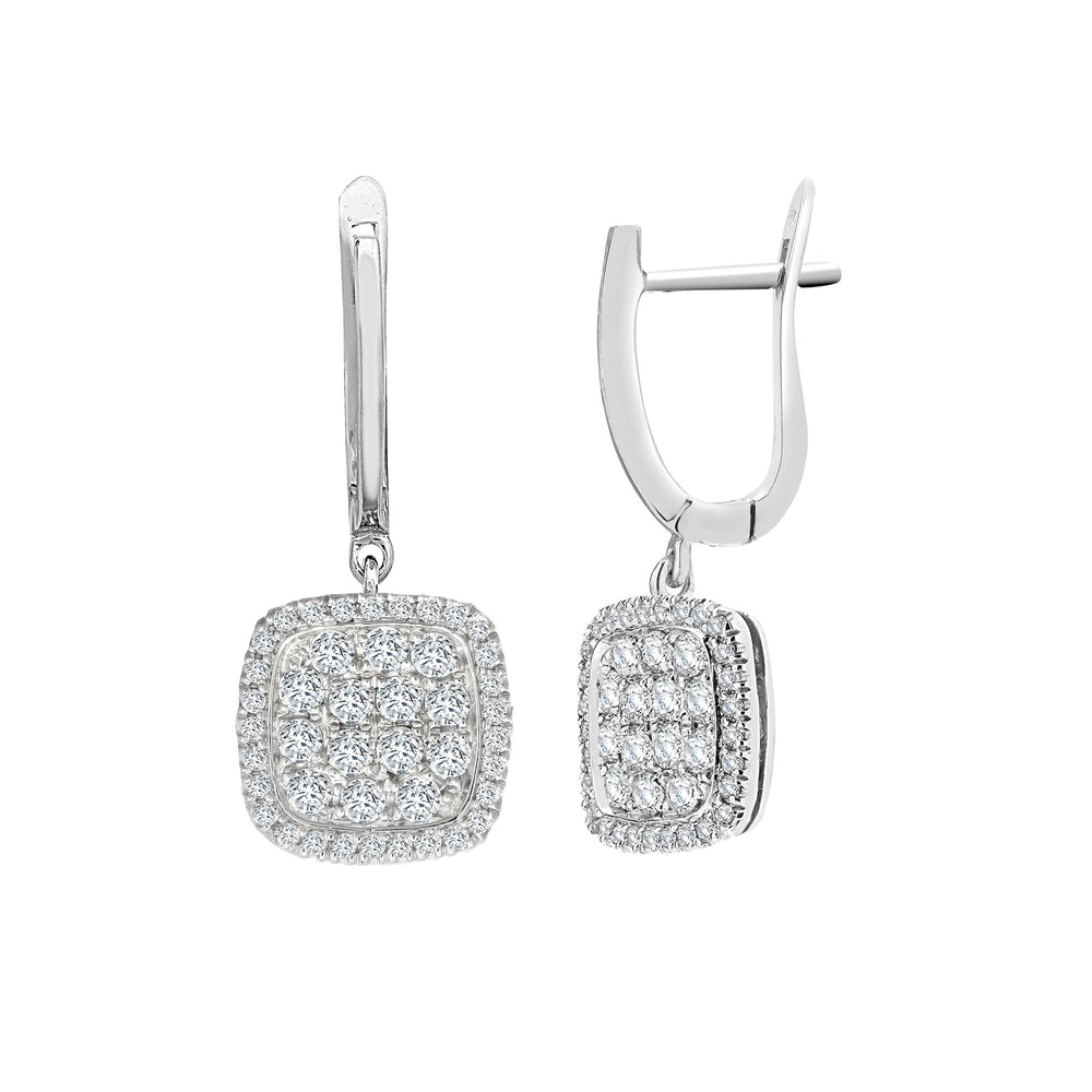 18ct White 1.10ct Natural Diamond Cluster Cushion Shape Earrings