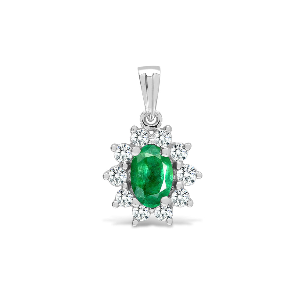 18ct White Gold Natural Diamond And Emerald Pendant (18P092) – product view