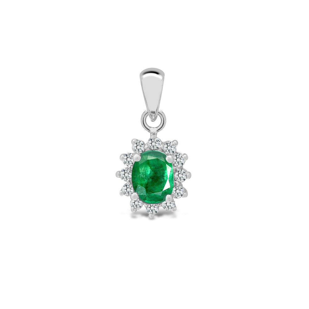 18ct White Gold Natural Diamond And Emerald Pendant (18P126) – product view