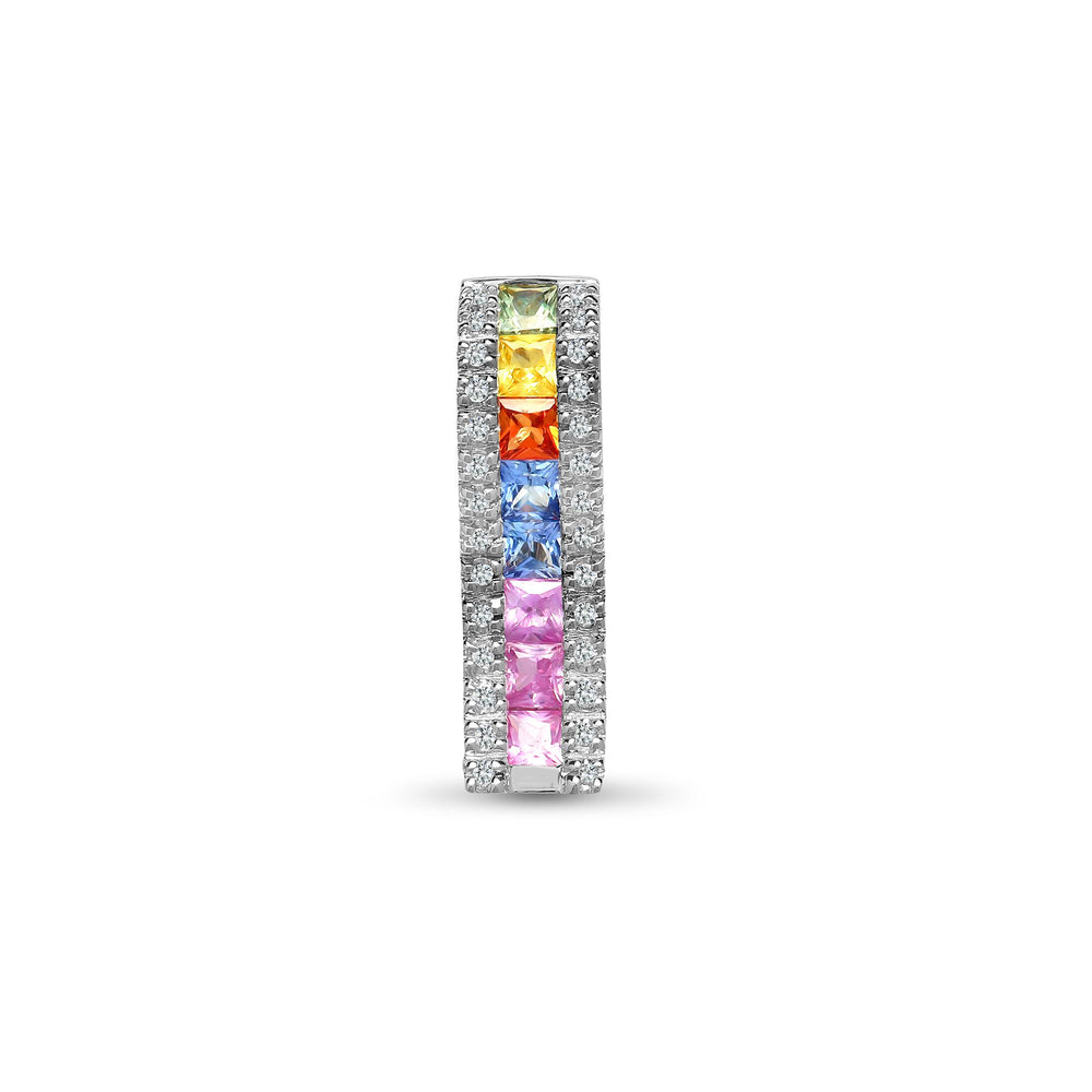 Ciondolo in Oro Bianco 18kt con Diamanti Naturali e Zaffiri Multicolore