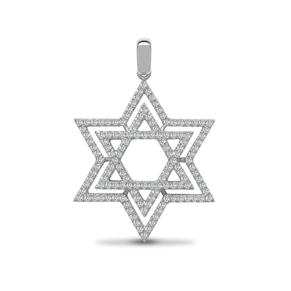 Ciondolo Stella di David in oro bianco 18kt con diamanti naturali - 0.60ct