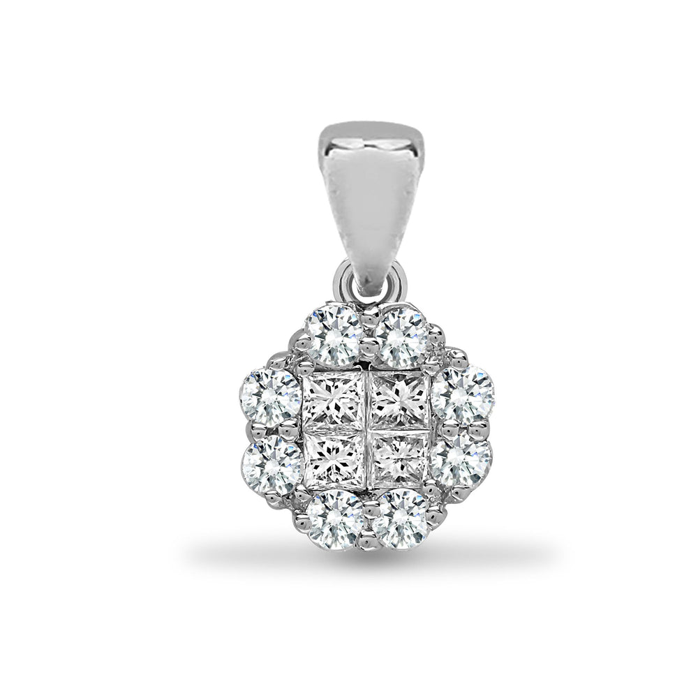 Pendente in oro bianco 18 carati con diamante naturale rotondo e princess da 0,30 carati