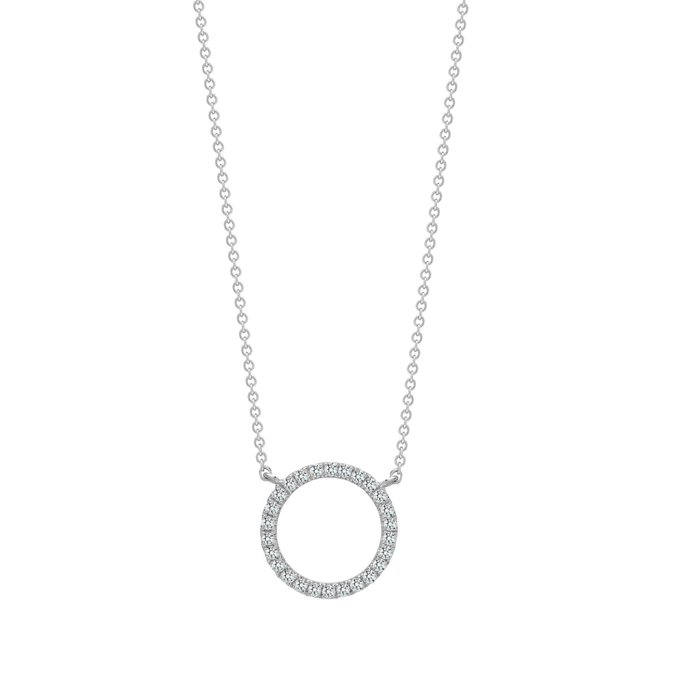 Ciondolo Circolare in Oro Bianco 18ct con Diamanti Naturali 0.18ct - Catena da 45 cm inclusa