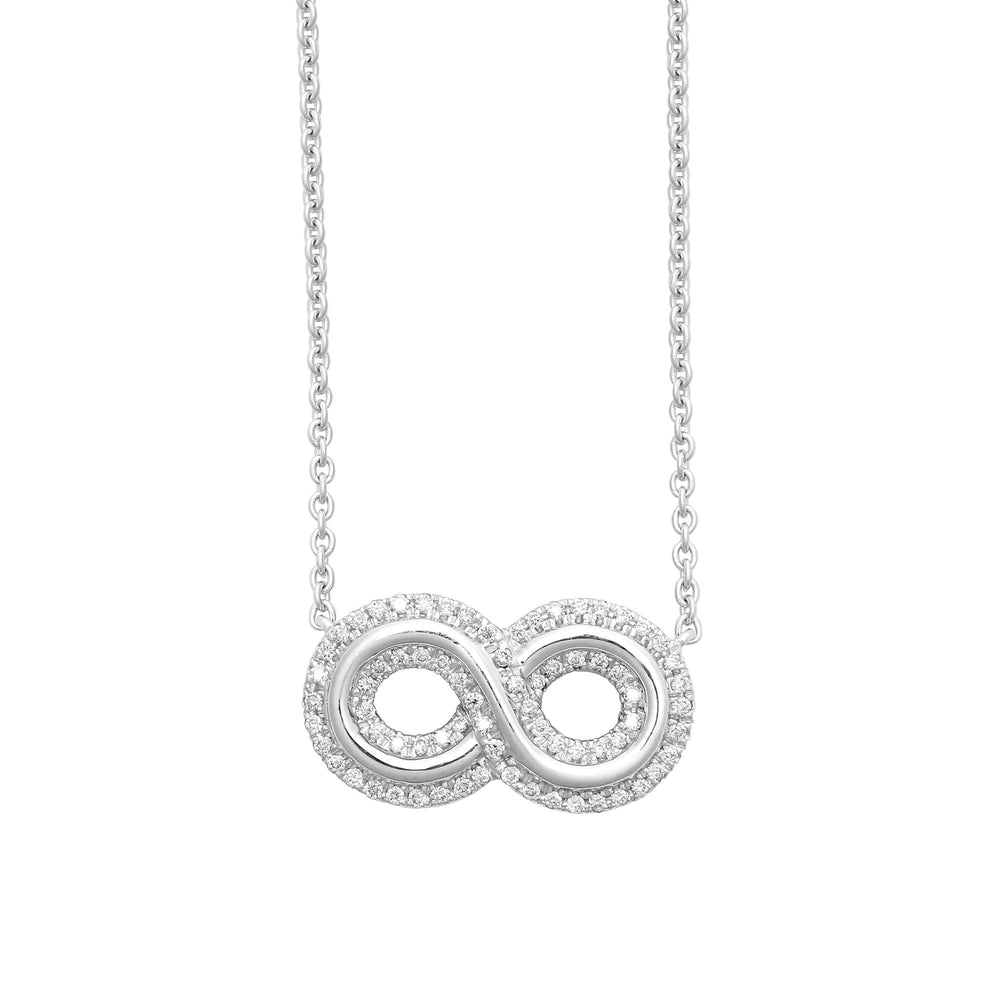 Ciondolo infinito in oro bianco 18 carati con diamante naturale da 0,20 carati + catena da 45 cm inclusa