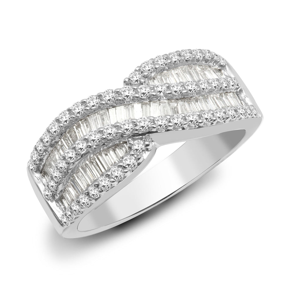 18ct White Gold 1.20ct Natural Diamond Round & Baguette Ring — product view 1