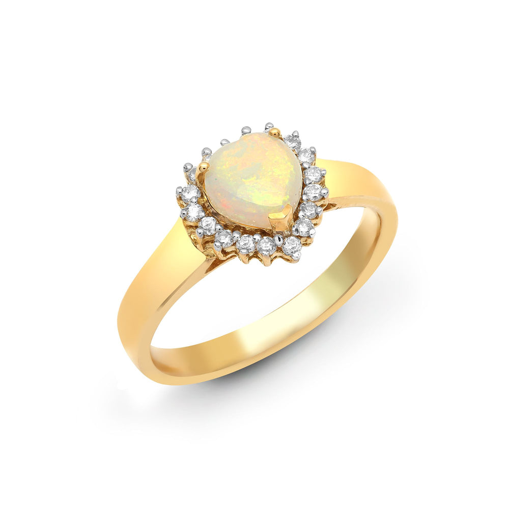 18ct Yellow Gold Natural Diamond And Opal Heart Shaped Ring (18R502) – product view