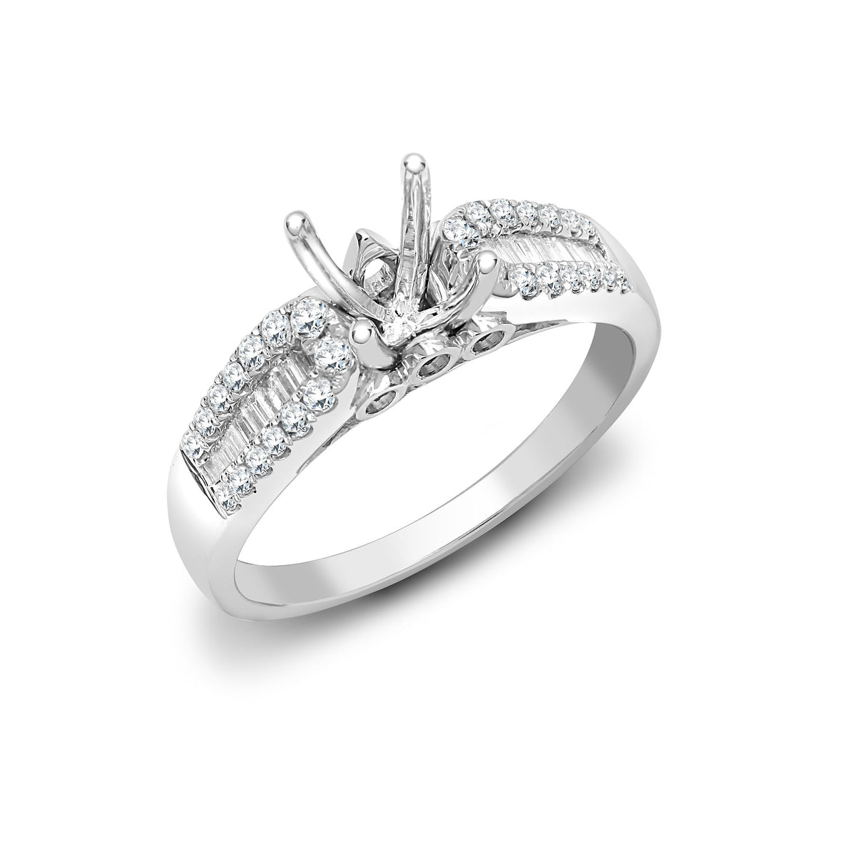 18ct White Gold 42pt Semi Set Natural Diamond Ring Mount. Fits 1.00ct