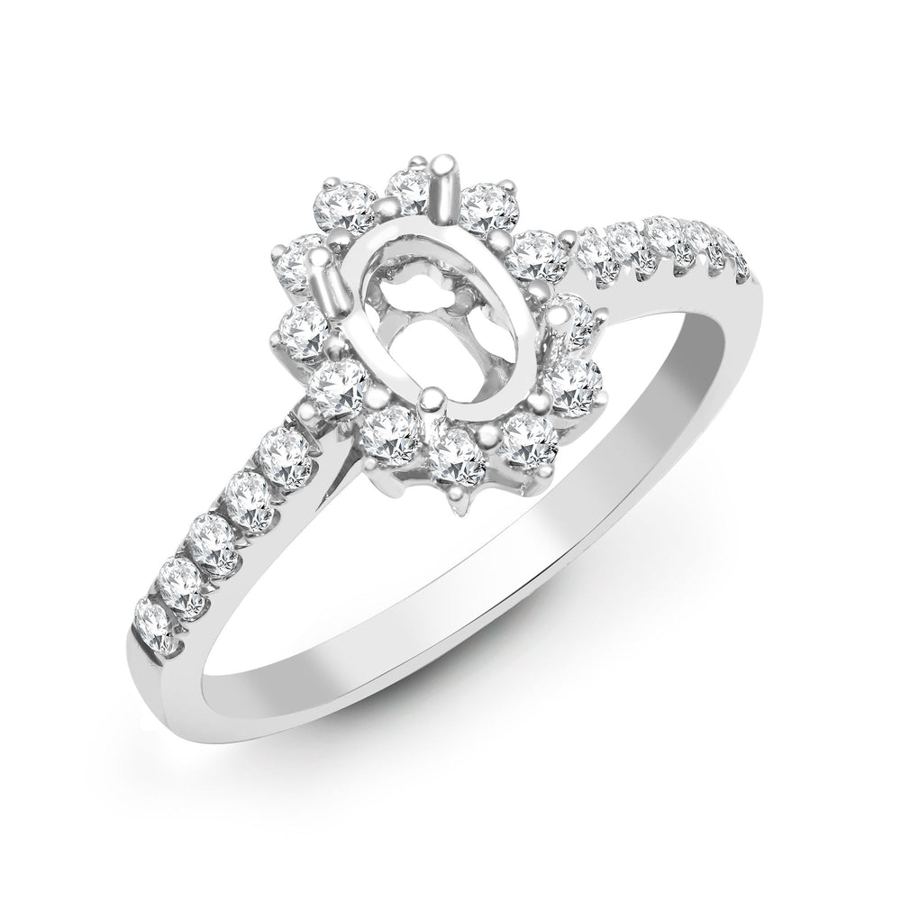 Anello con montatura semi incassata in oro bianco 18 carati con diamante naturale da 50 punti. Adatto per pietre da 7x5.5mm.