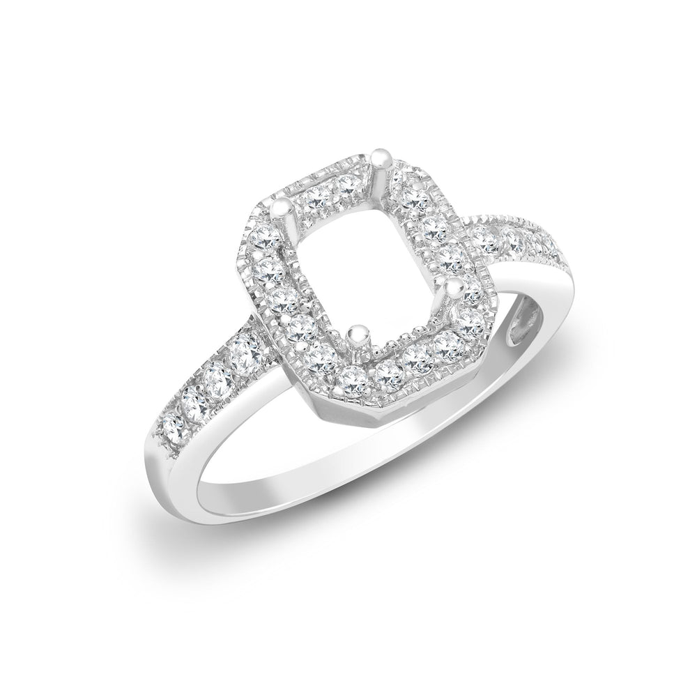 Montatura Anello in Oro Bianco 18kt con Diamanti Naturali Mezzi Incassati 0.43ct. Adatto a 7x5mm