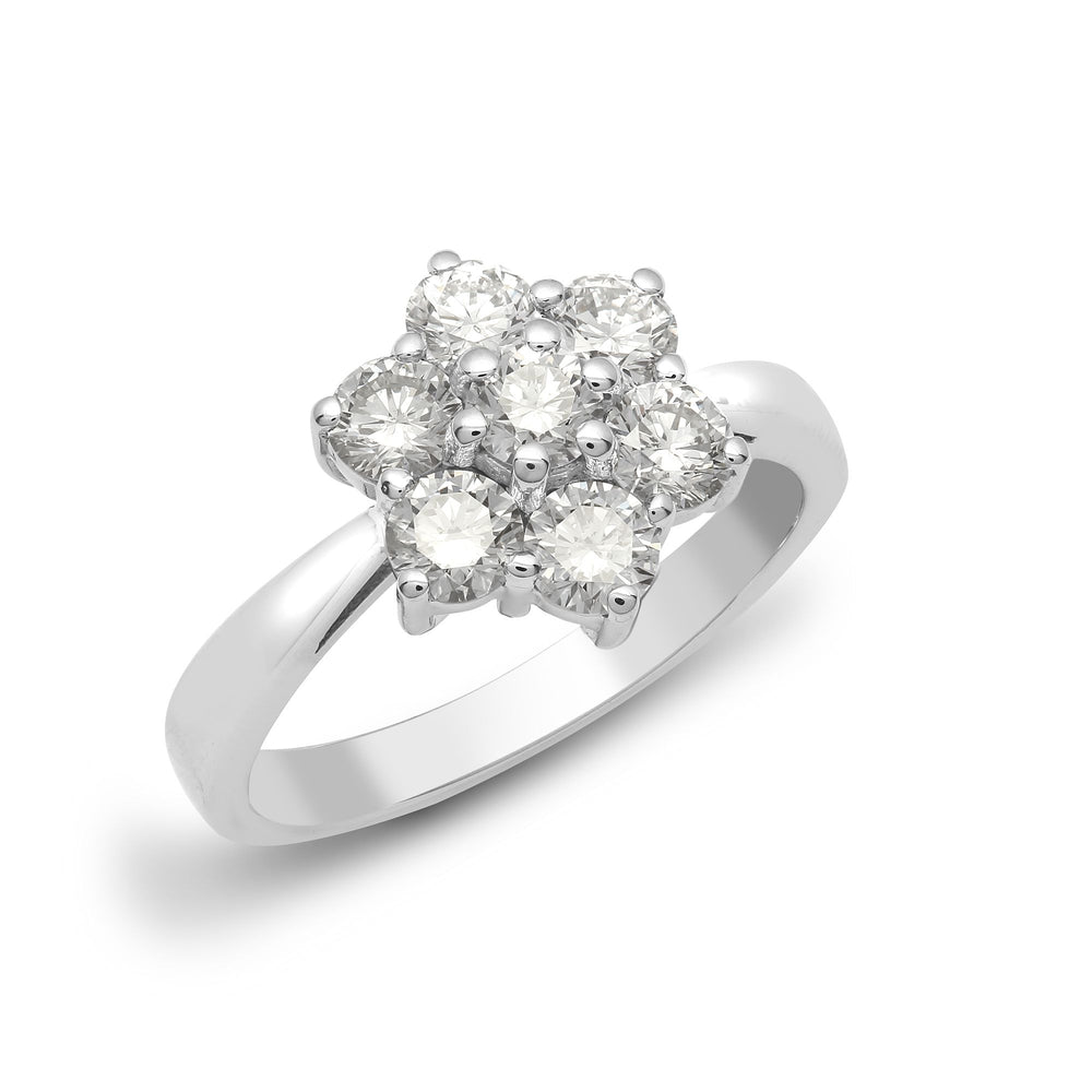 Anello con diamante naturale a grappolo 7 pietre da 50 punti in oro bianco 18 carati