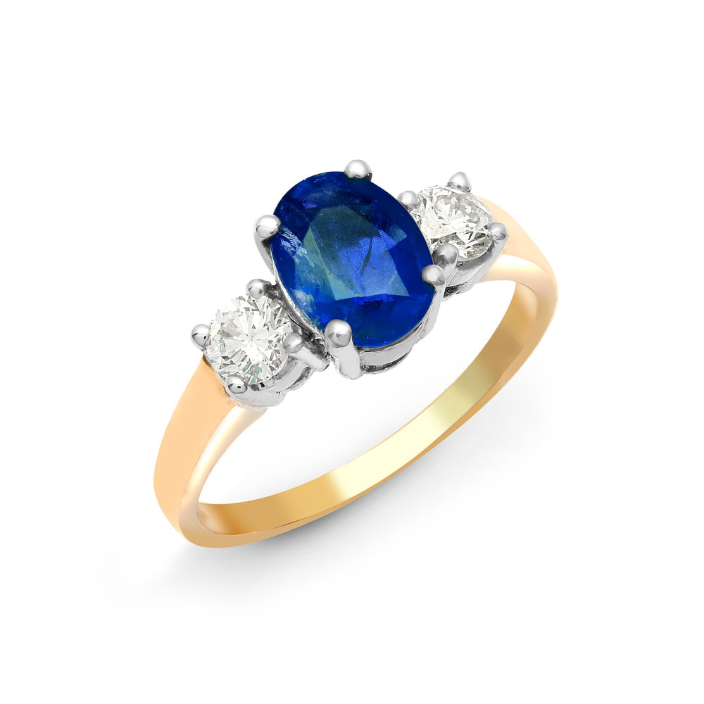 18ct Yellow Gold 3 Stone Natural Diamond And Sapphire Ring (18R567) – product view