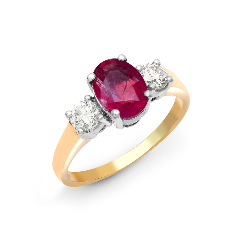 18ct Yellow Gold 3 Stone Natural Diamond And Ruby Ring (18R568) – product view