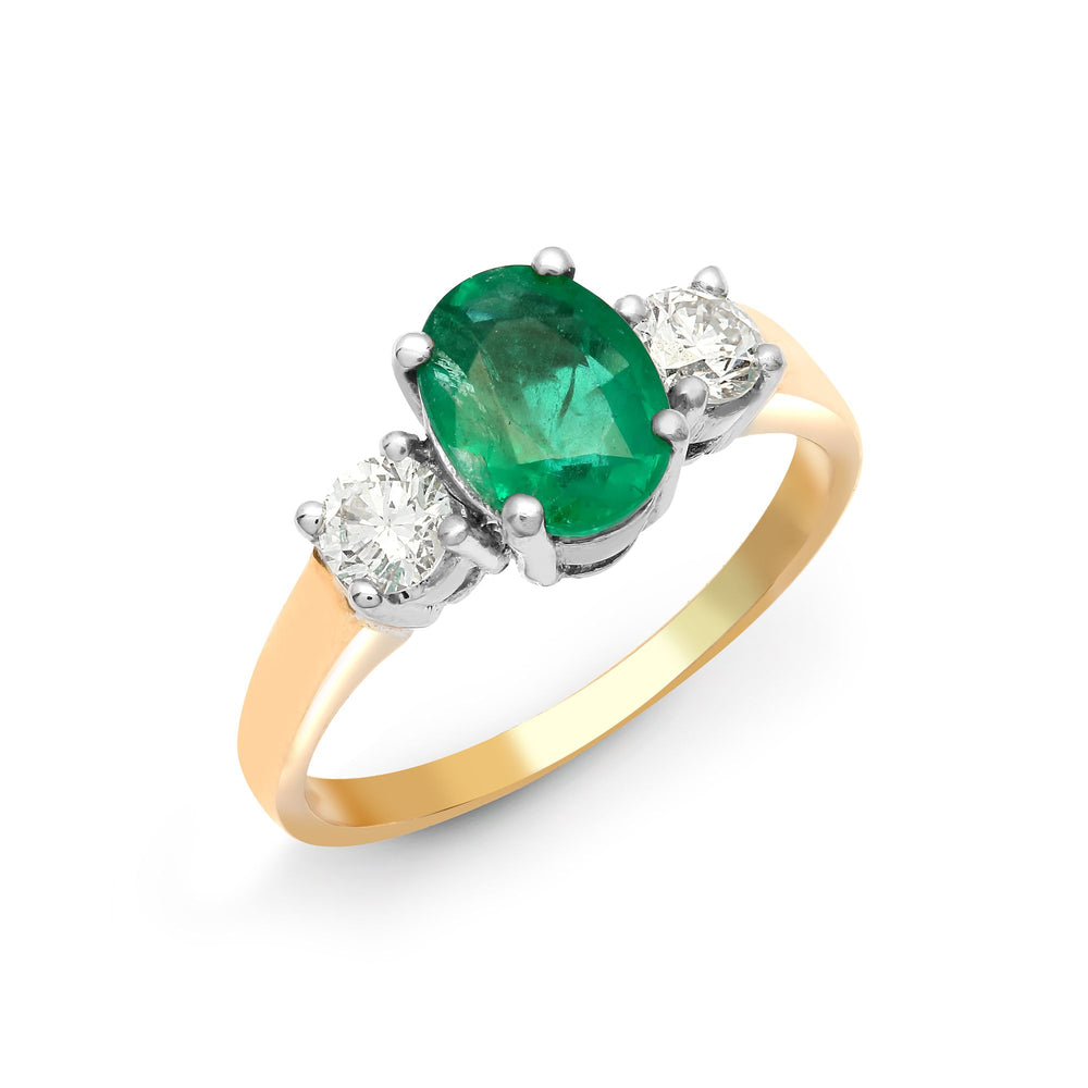 18ct Yellow Gold 3 Stone Natural Diamond And Emerald Ring (18R569) – product view