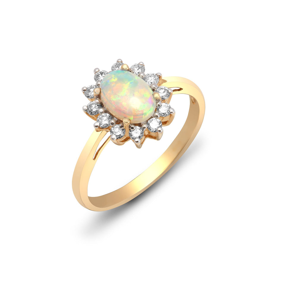 18ct Yellow Gold Natural Diamond And Opal Ring (18R571) – product view