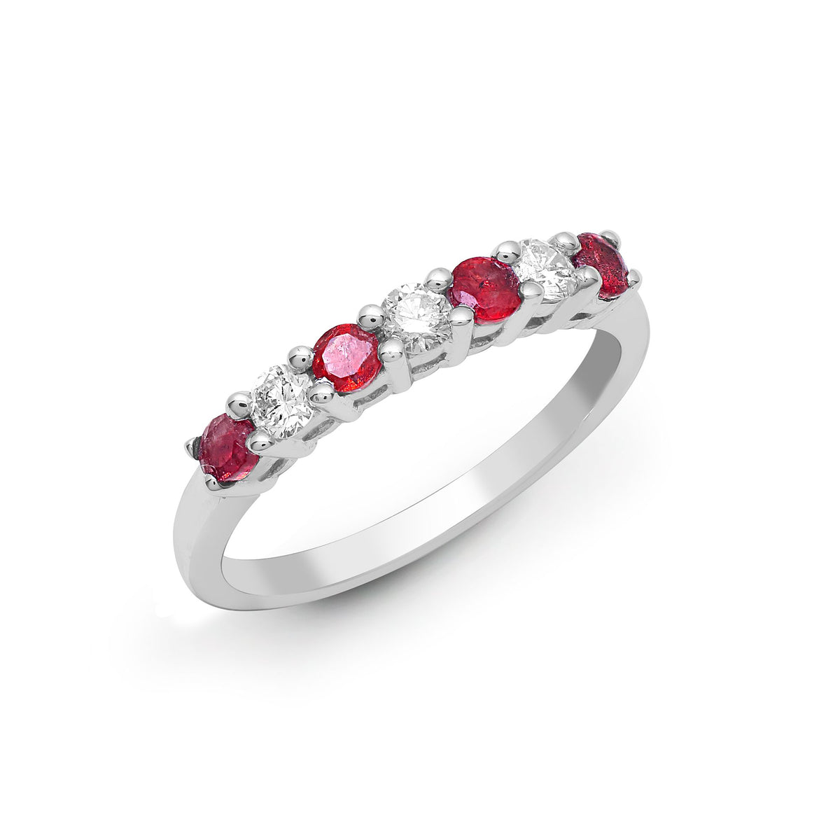 18ct White Gold Natural Diamond And Ruby Claw Set Half Eternity Ring (18R573) – product view