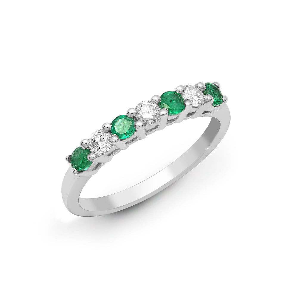 18ct White Gold Natural Diamond And Emerald Claw Set Half Eternity Ring (18R574) – product view