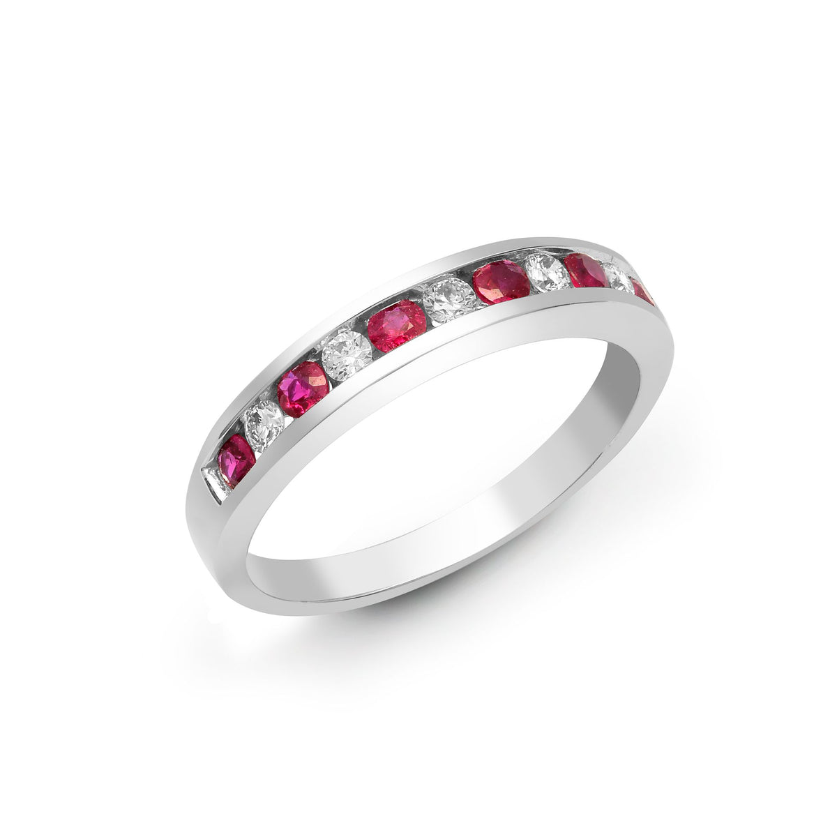 18ct White Gold Natural Diamond And Ruby Channel Set Half Eternity (18R589) – product view