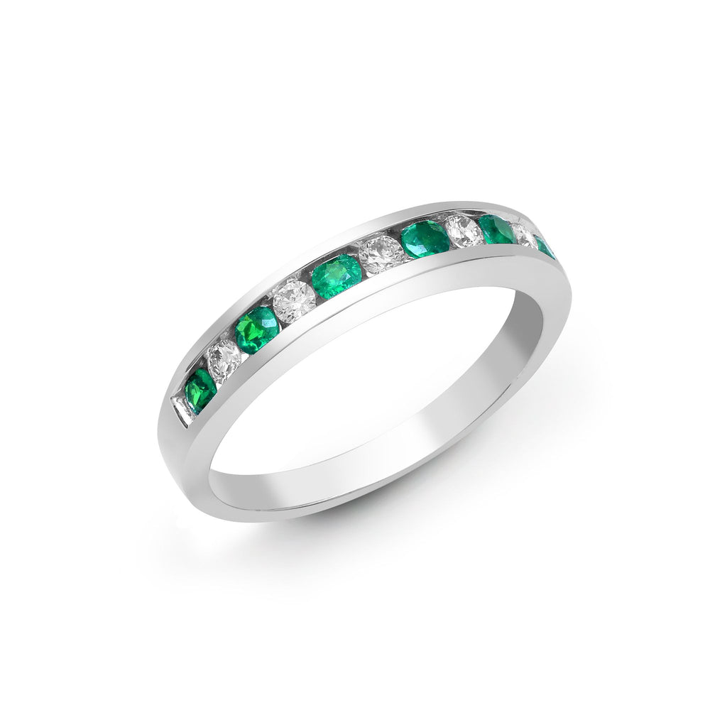 18ct White Gold Natural Diamond And Emerald Channel Set Half Eternity (18R590) – product view