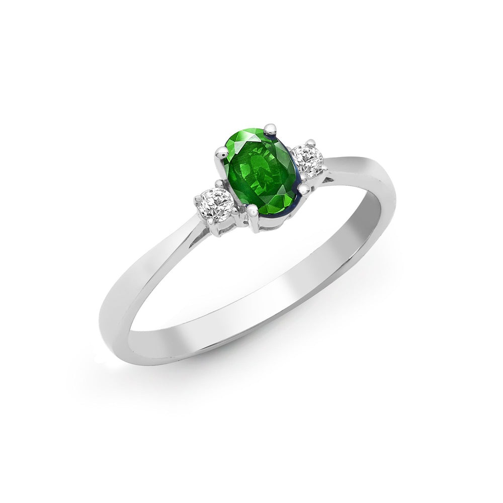 18ct White Gold Natural Diamond And Emerald And 3 Stone Ring (18R631) – product view