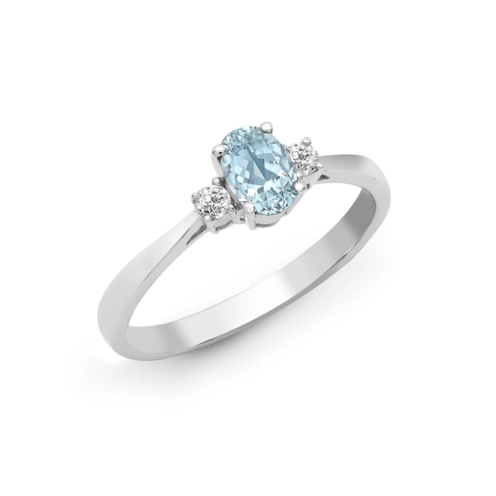 18ct White Gold Natural Diamond And Aqua-Marine And 3 Stone Ring (18R634) – product view