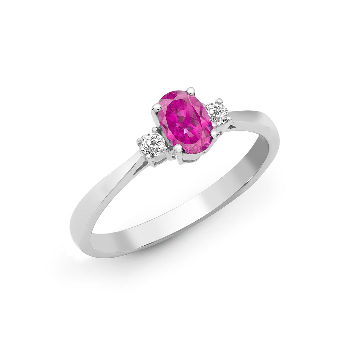 18ct White Gold Natural Diamond And Pink Sapphire And 3 Stone Ring (18R635) – product view
