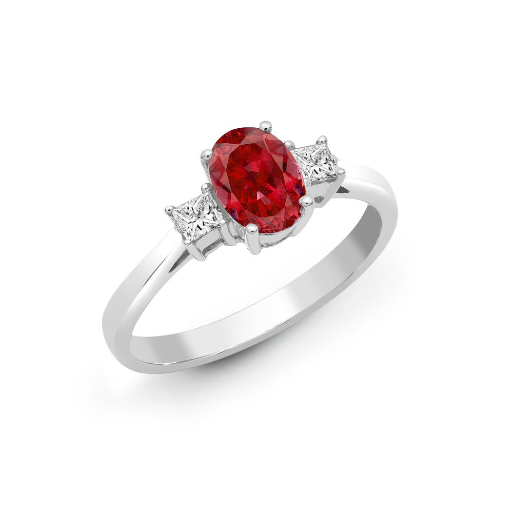 18ct White Gold Natural Diamond And Ruby And 3 Stone Ring (18R637) – product view
