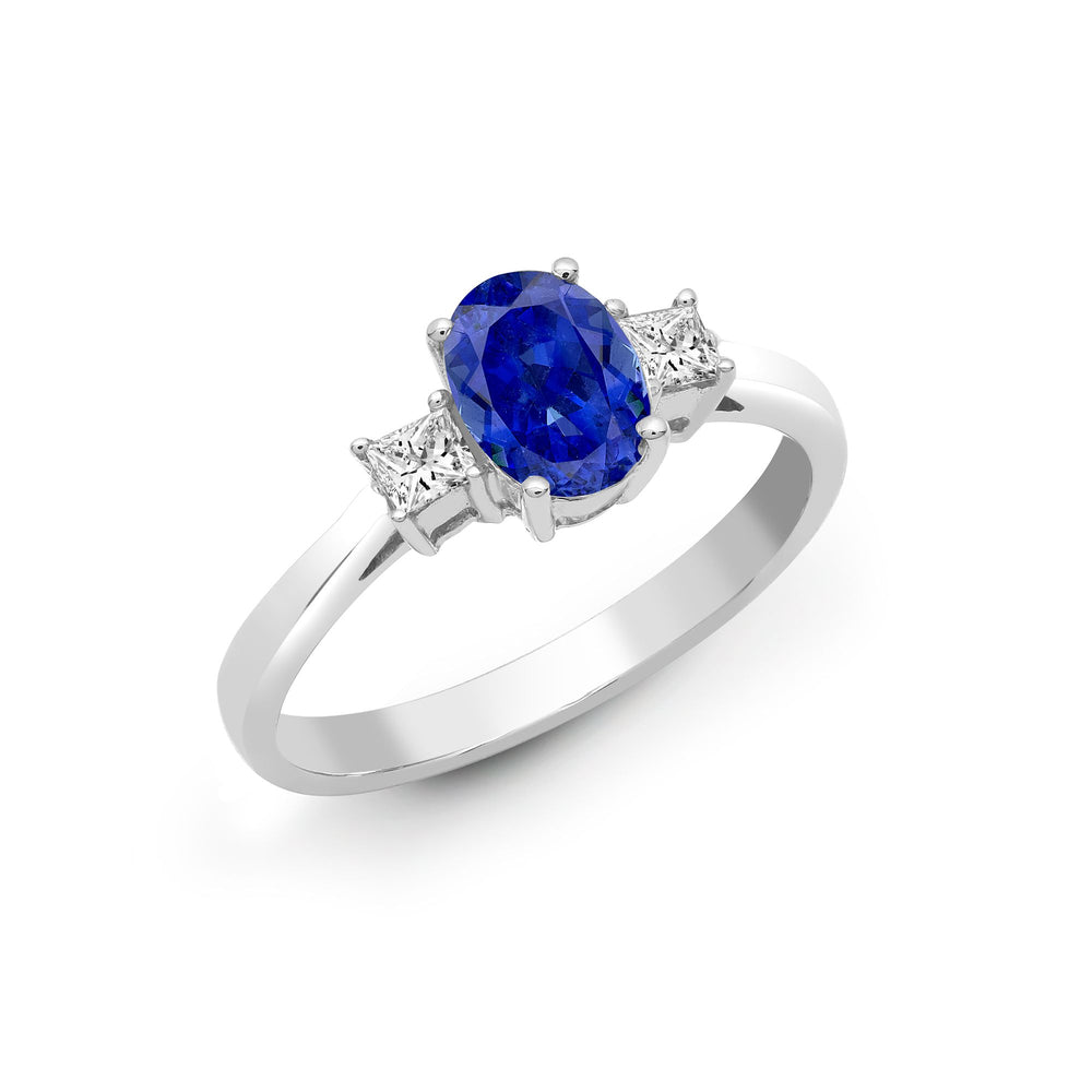 18ct White Gold Natural Diamond And Sapphire And 3 Stone Ring (18R639) – product view