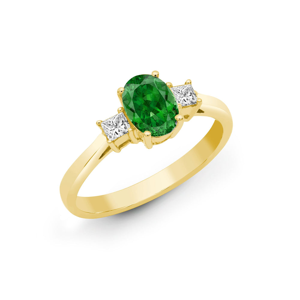 18ct Yellow Gold Natural Diamond And Emerald And 3 Stone Ring (18R641) – product view