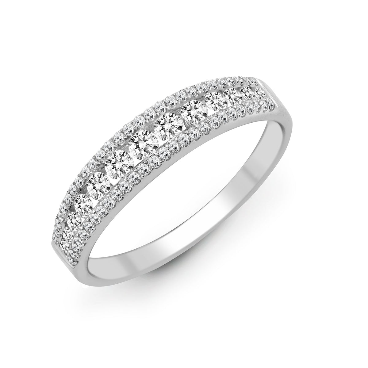 18 Karat Weißgold 0,47 Karat natürlicher Diamant 3-Reihen-Ring
