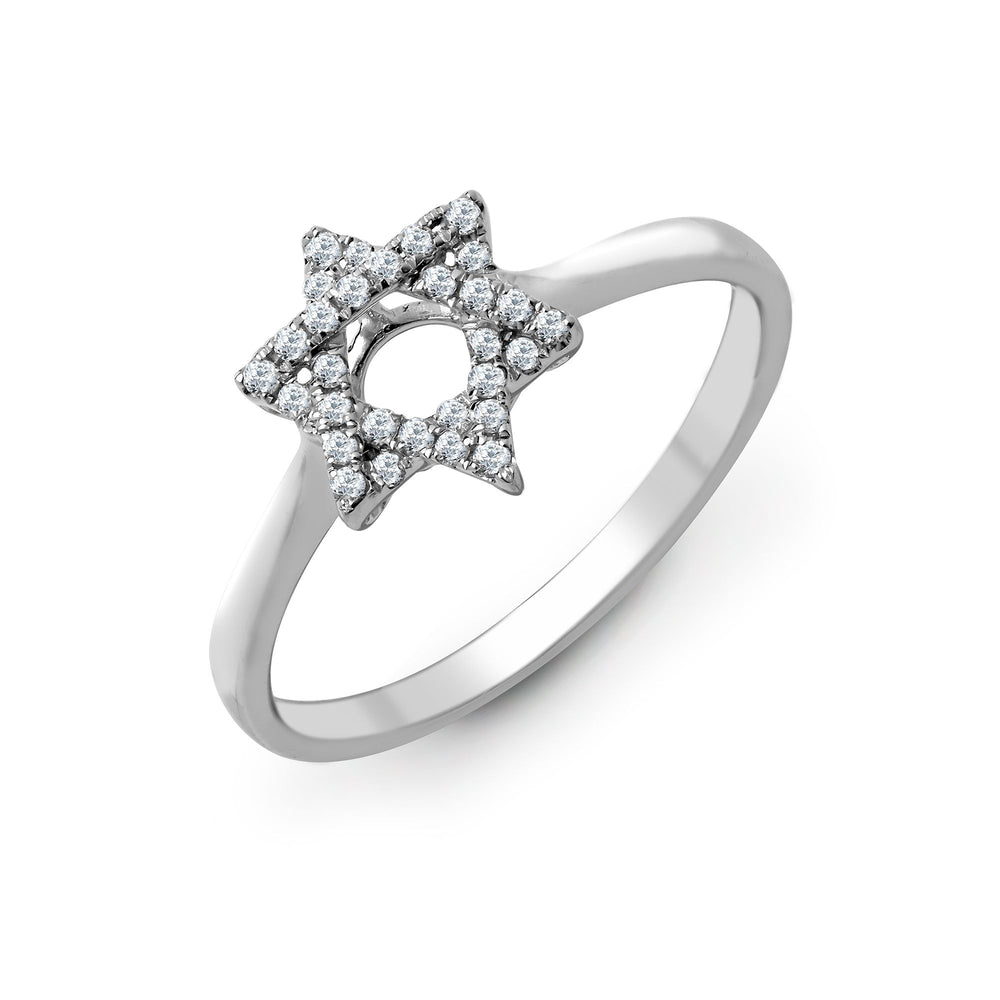 Anello in oro bianco 18kt con Stella di David e diamante naturale da 0,13ct