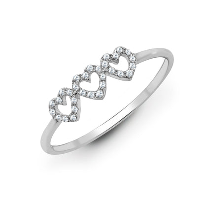 Anello in oro bianco 18 carati con 3 cuori e diamante naturale da 0,10 carati