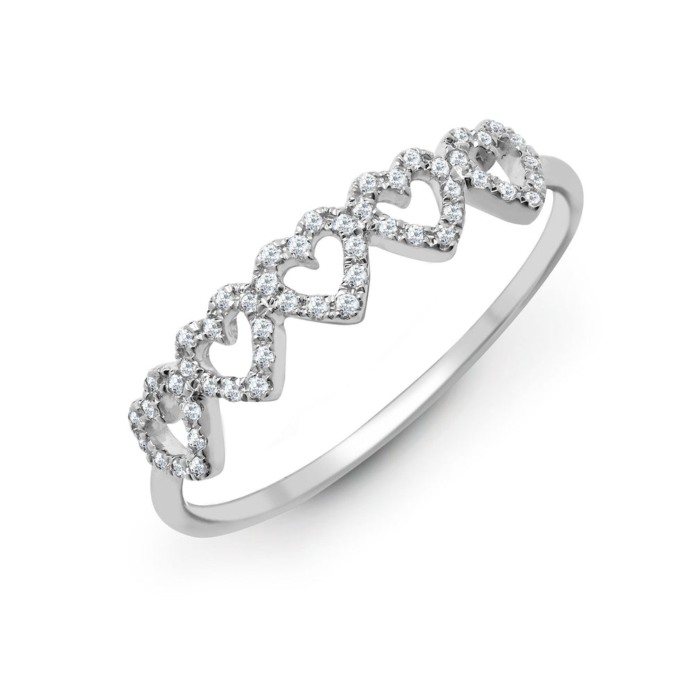 Anello 5 cuori in oro bianco 18k con diamante naturale da 0,15ct