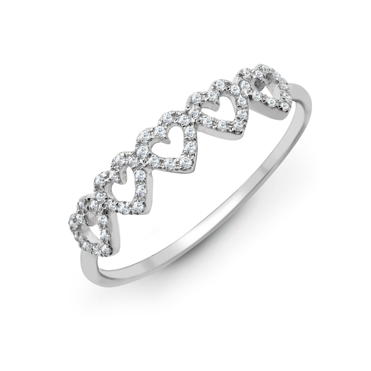 18 Karat Weißgold 0,15 Karat Naturdiamant 5 x Herzring
